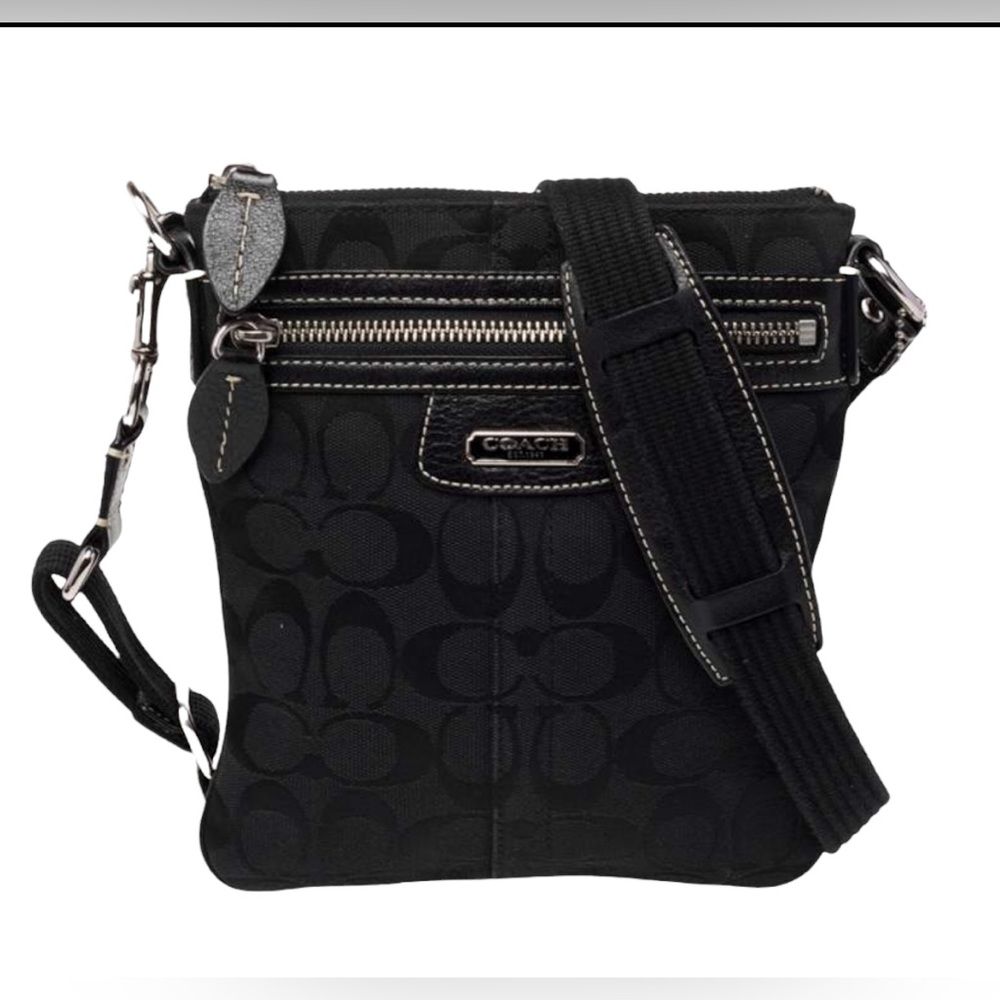 Coach Penelope Swingpack Black Signature Canvas Leather Crossbody Messenger Bag - Picture 3 of 11